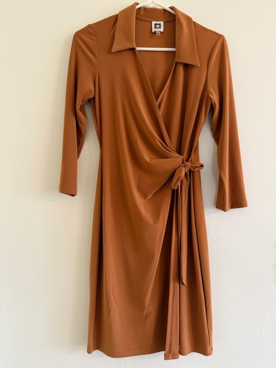 Anne Klein Dresses & Skirts - Anne Klein Rust-Orange Wrap Midi Dress with Collar